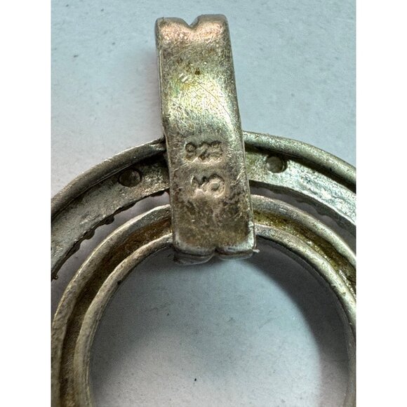 Estate Sterling Silver 925 Double Circle Textured Pendant, 24mm, 2.7g, No Chain - Picture 5 of 8